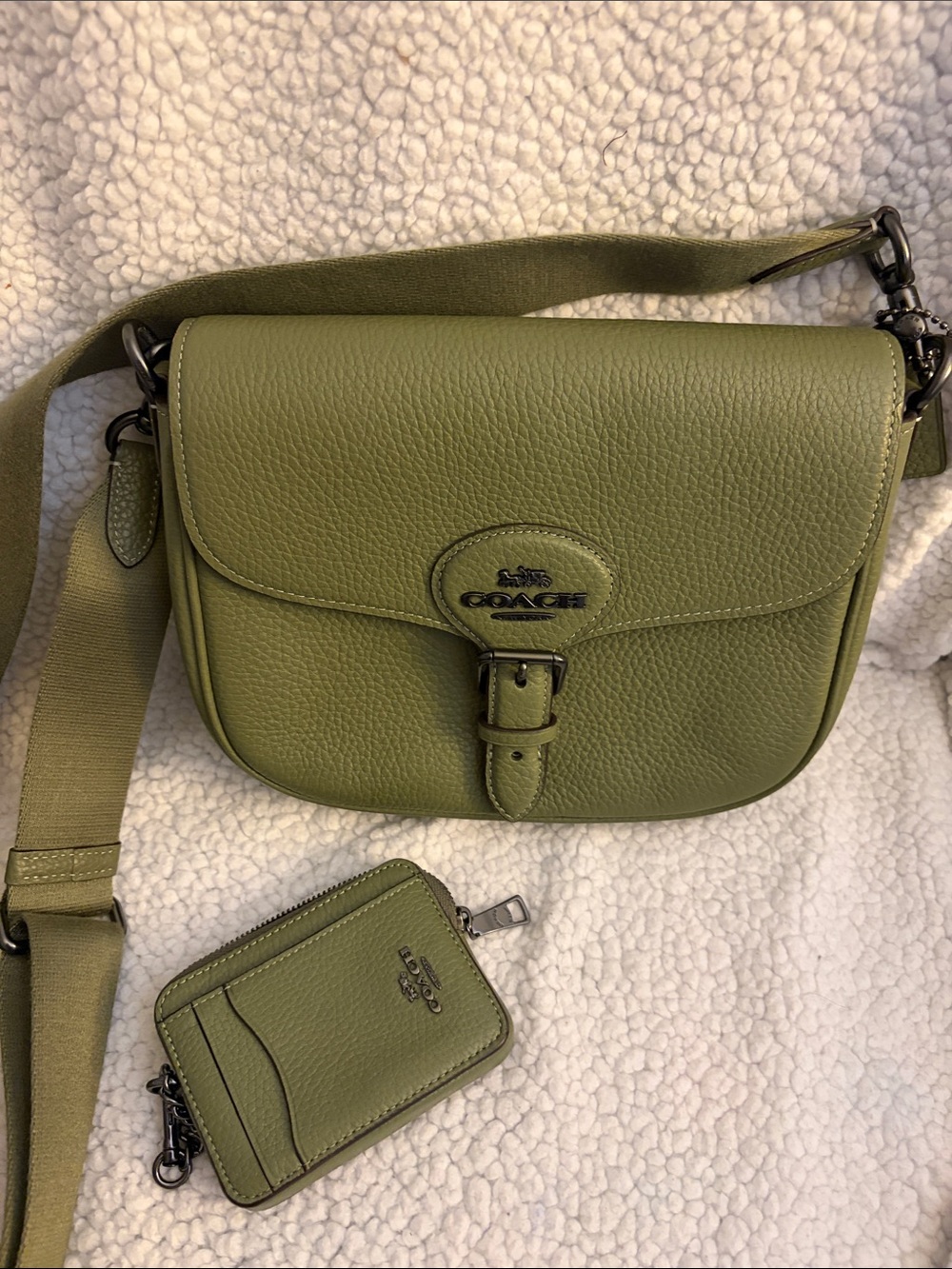 Coach Green Pebbled Leather Crossbody with Matching Card Case